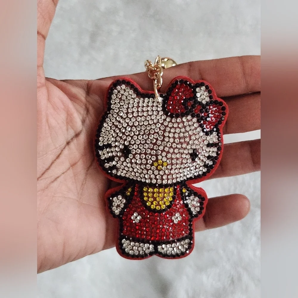 Hello Kitty Red Rhinestone Keychain Beautiful Bag Charm